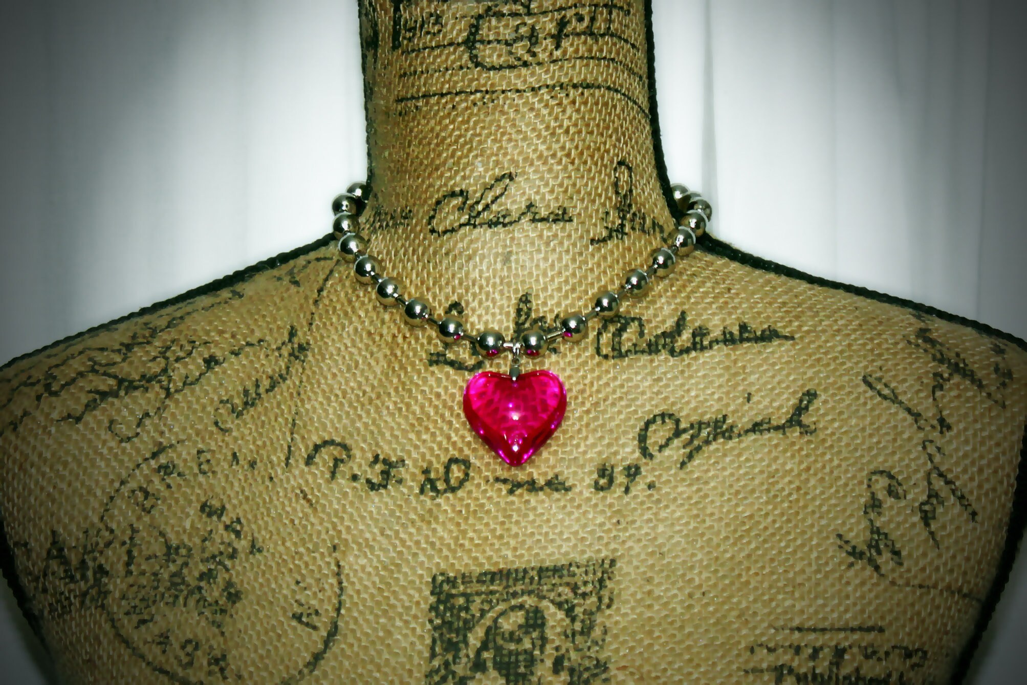 Ball Chain Necklace With Pink Heart Pendant - Etsy