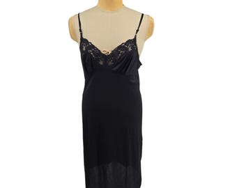 Vassarette Full Slip Dress Women Size 38/44 Black Lace Trim Y2K Style Coquette