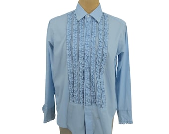 Lion of Troy Smoking Hemd Herren 16-33 Blau Rüschen Vorne Bib Vintage 70er Jahre Festlich