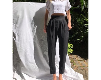 women's tapered leg linen trousers