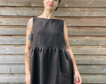 SLEEVELESS MINI | Linen Dress Sleeveless | oversized mini dress | Made in Australia | Slow Fashion | Minimalist | high crew neck