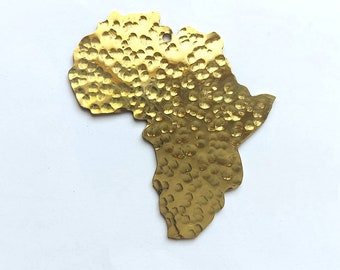 African hammered brass pendant (56 x 51mm.), Africa continent map