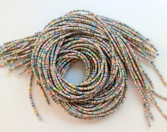 3 mm. Pastel colors African vulcanite vinyl heishi beads, strand 80 cm. (32 inches)
