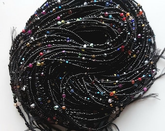 Black waist beads with rainbow crystals, strand 42/44 inches, 108-112 cm.