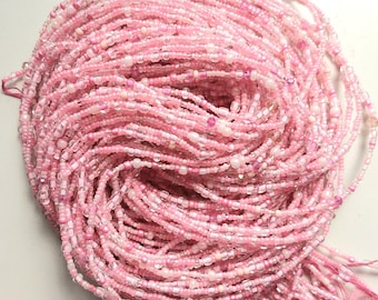 Pink waist beads, tie on, strand 42/44 inches, 108/112 cm.