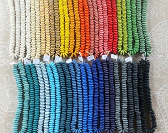 8 inches string, 35-40 large saucer beads, 13-15 x 4-5 mm., 30 colors