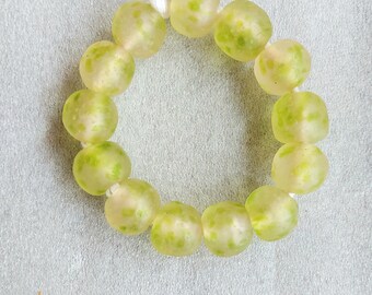 13 African recycled glass beads, (20-21 mm diam.), strand 8 inches