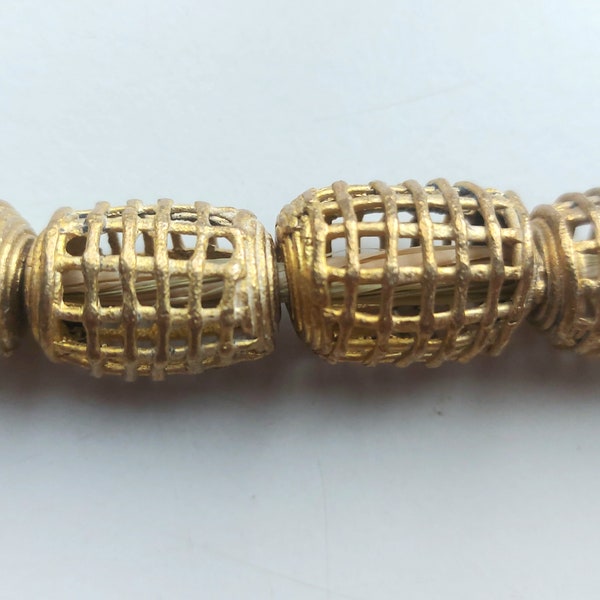 2 African beads, brass hand cast beads, 15 x 19 mm., Ashanti brass beads