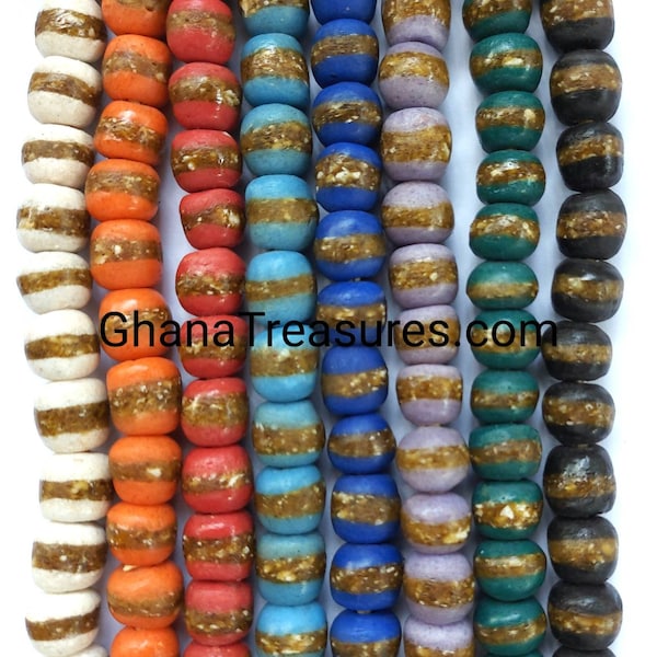 8 inches string, 17-20 powder glass beads, 12-13 x 11-12 mm. , painted glass beads