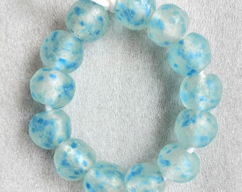 13 African recycled glass beads, (20-21 mm diam.), strand 8 inches