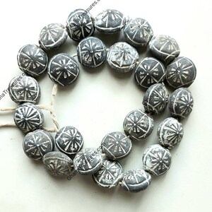 25 clay beads, full string of flat round beads, 27-28 mm diameter, Only black available.