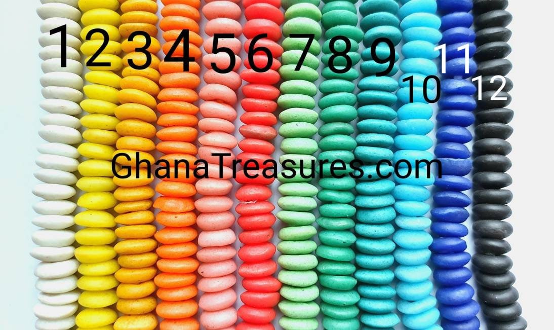 16 inches string, 70-80 polished matte African saucer beads, 13-15 x 5 mm.