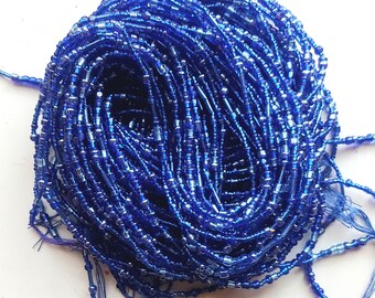 Royal blue waist beads, tie on, strand 42/44 inches, 108/112 cm.