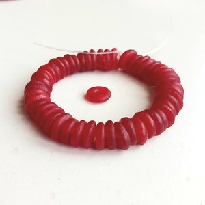 50 African recycled clear glass spacer beads, red