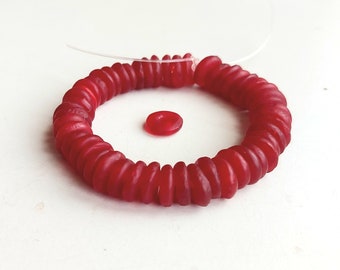 50 African recycled clear glass spacer beads, rondelle glass beads, red