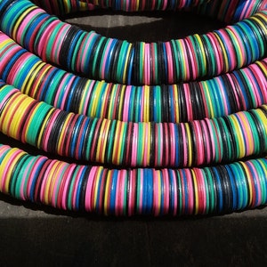14 mm. African vulcanite vinyl vinyl beads, strand 12 inches (30 cm.), mixed colors,  record vinyl beads