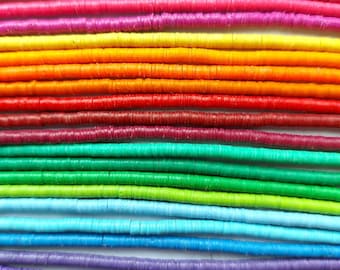3 mm. African vulcanite tiny vinyl heishi beads, strand 16 inches (40 cm.),  27 colors