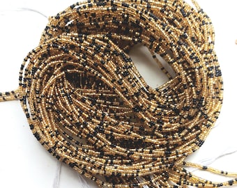 Minimalist gold and black waist beads, tie on, strand 42-44 inches, 108-112 cm.
