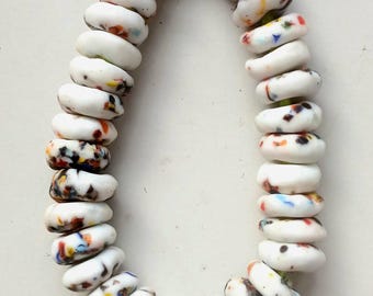 36 melted glass rondelle beads, 14 mm.diameter, opaque