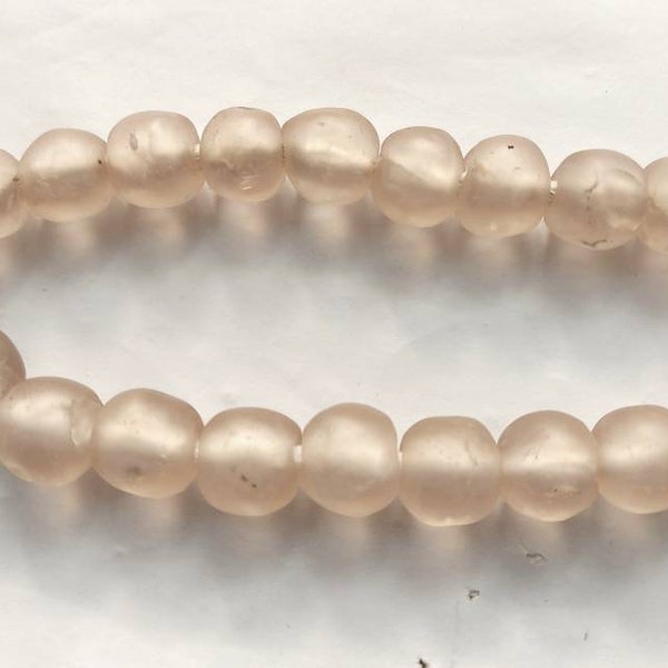 21-23 African recycled glass beads, (13-14 mm diam.) 10" strand, pale pink