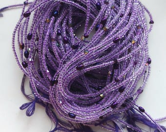 Violet waist beads, tie on, strand 42-44 inches, 108-112 cm.