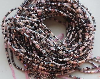 Pale pink, gray and dark amber color waist beads, strand 42/44 inches