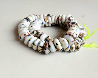 75 African melted glass rondelle, 16 inches string, 14 mm.diameter