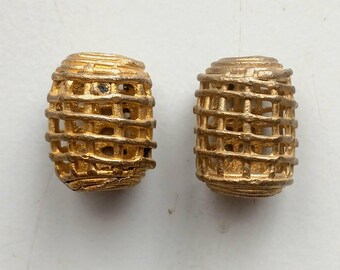 2 Ashanti brass beads/connectors, hand cast beads, 15-16 x 20-21 mm.