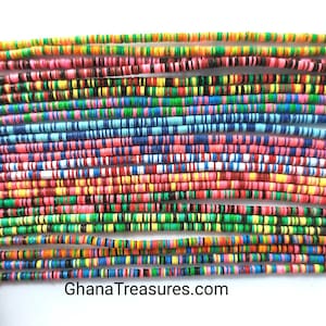 3 mm. African vulcanite tiny vinyl heishi beads, strand 16 inches (40 cm.), 12 different mix of colors