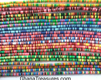 3 mm. African vulcanite tiny vinyl heishi beads, strand 16", 12 different mix of colors