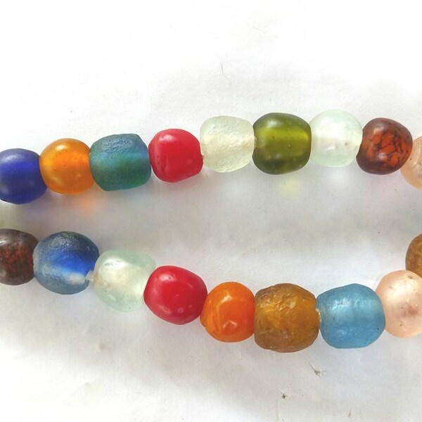 23 African recycled glass beads, large, (13-15 mm diam.) strand, 10", assorted colors