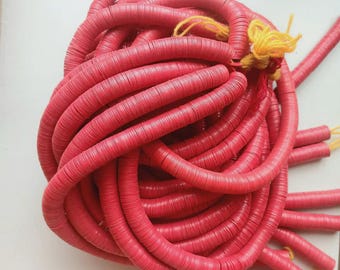 14 mm. red vulcanite vinyl heishi beads, strand of 80 cm. (32 inches), color #11