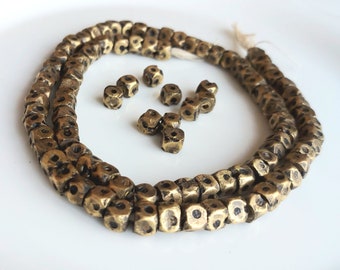 10 African brass beads from Mali, cornerless cube spacers, 6-7 x 6 mm., brass tone, African trade