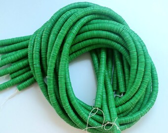 10 mm. Bright Green African vulcanite vinyl heishi beads, strand 80 cm. (32 inches)