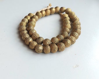 45 round plain brass beads hand cast in Ghana,  14 x 12 mm., Ashanti brass beads