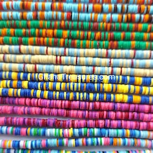 3 mm. African vulcanite tiny vinyl heishi beads, strand 16 inches (40 cm.), 7 different mix of colors