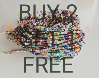 Multicolor waist beads, tie on, strand 42-44 inches, 108-112 cm.