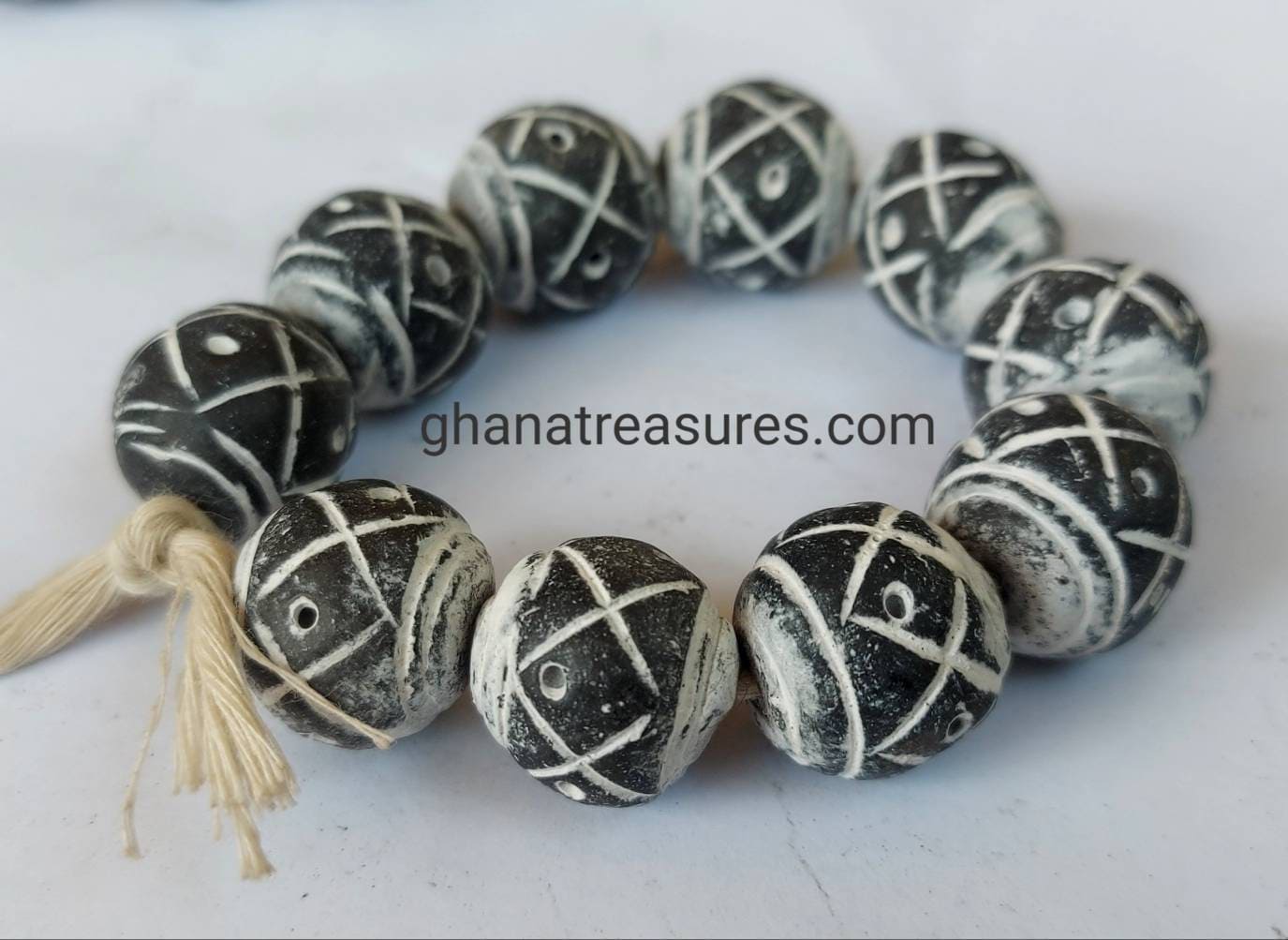 Full String, 50 African Black Clay Beads Handmade in Mali, 15-16  Mm.diameter X 15-16 Mm. 