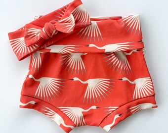 Red Modern Crane Bummies Headband Set