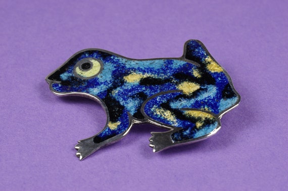 Blue Enamel Frog Pin Taxco Mexico Later Jeronimo … - image 3