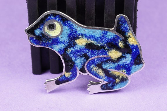 Blue Enamel Frog Pin Taxco Mexico Later Jeronimo … - image 1