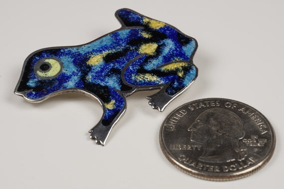 Blue Enamel Frog Pin Taxco Mexico Later Jeronimo … - image 2