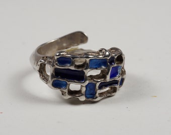 David Andersen Ring/ Vintage Scandinavian Ring/ Brutalist Jewelry/ Norway/ Karl Jorgen Otteren/ Enamel Sterling Silver/ 1960s/  Size 7
