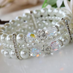 Swarovski Crystal and Pearl Cuff Bracelet/High End European Crystal