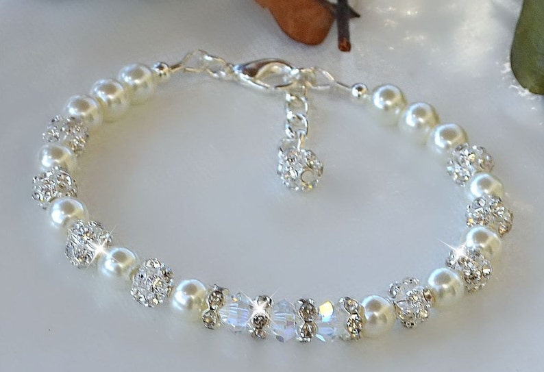 Pearl and Swarovski Crystal Bracelet Etsy