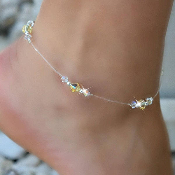 Swarovski Crystal Stretch Anklet/Yellow/Ankle Bracelet/Bohemian/Body Jewelry/FREE SHIPPING