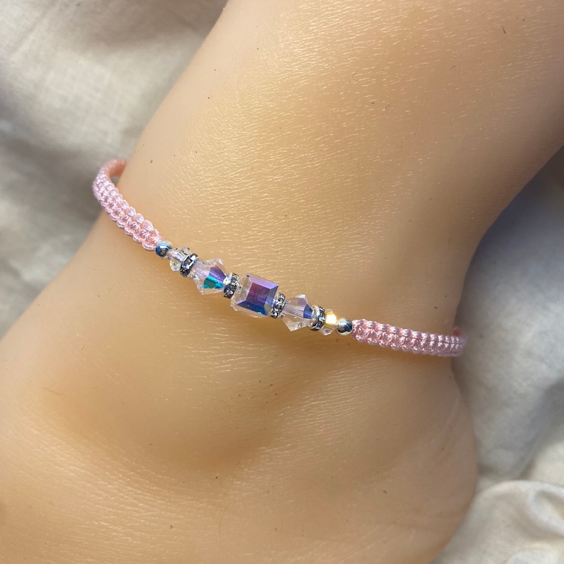 Neon Cord Anklet with Swarovski Crystals, Friendship Bracelet image 8