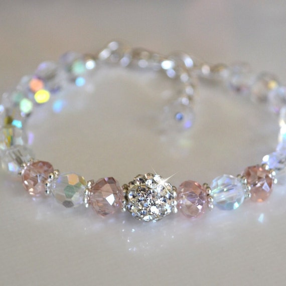 Crystal Clear and Pink Crystal Bracelet - Etsy Canada