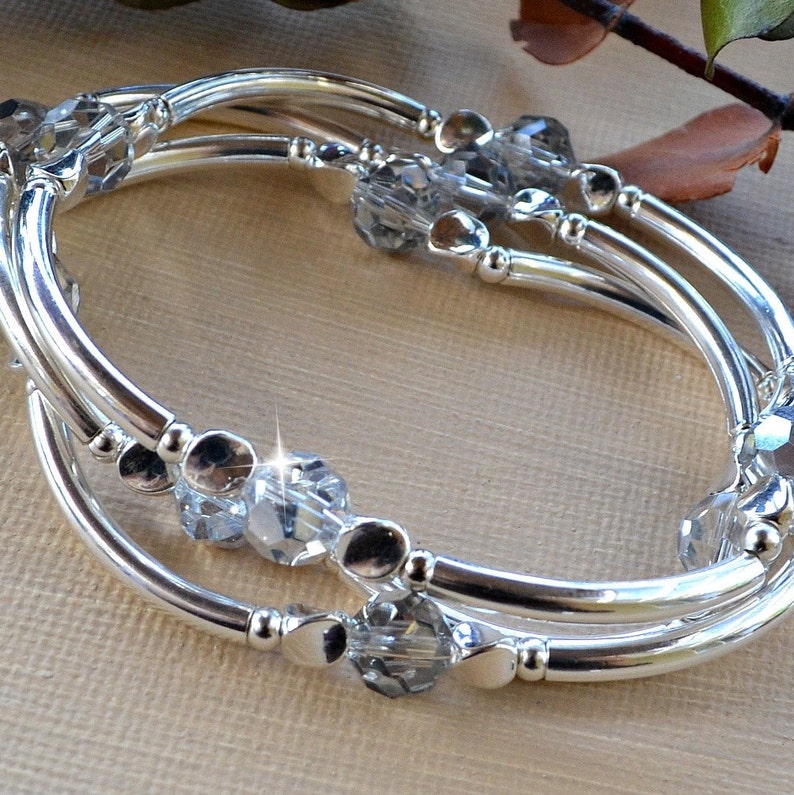 Crystal Bangle Bracelets, Silver Crystal, Set of 3 Bracelets, image 3