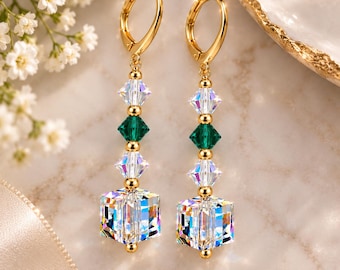 Swarovski Crystal Birthstone Dangle Earrings, Gold-Filled, Sparkling Drop Jewelry